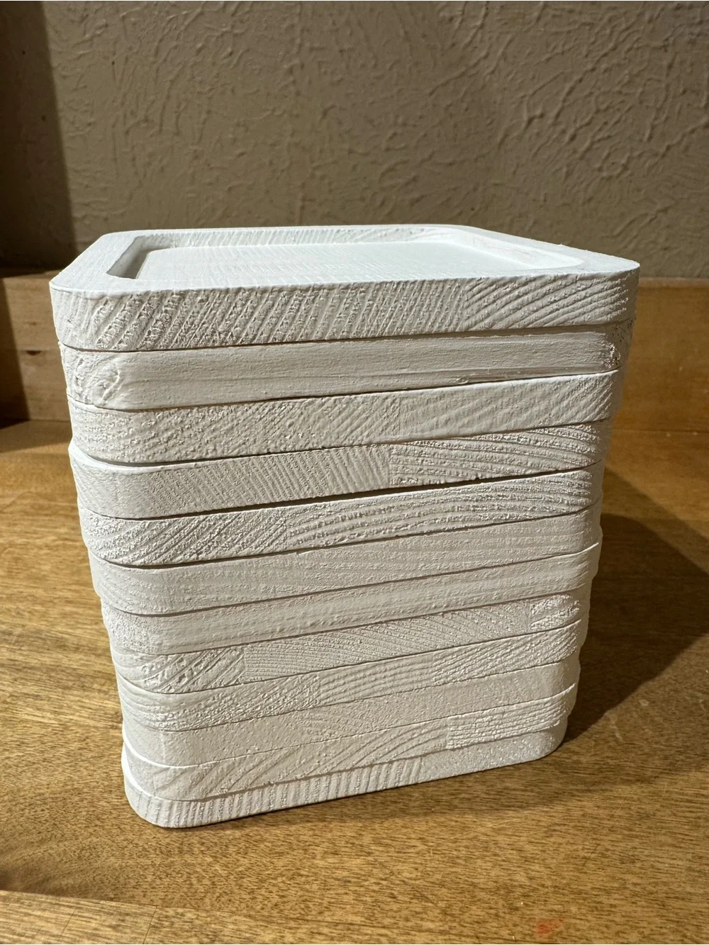 Set of 12- White Painted Square Pinewood Coasters